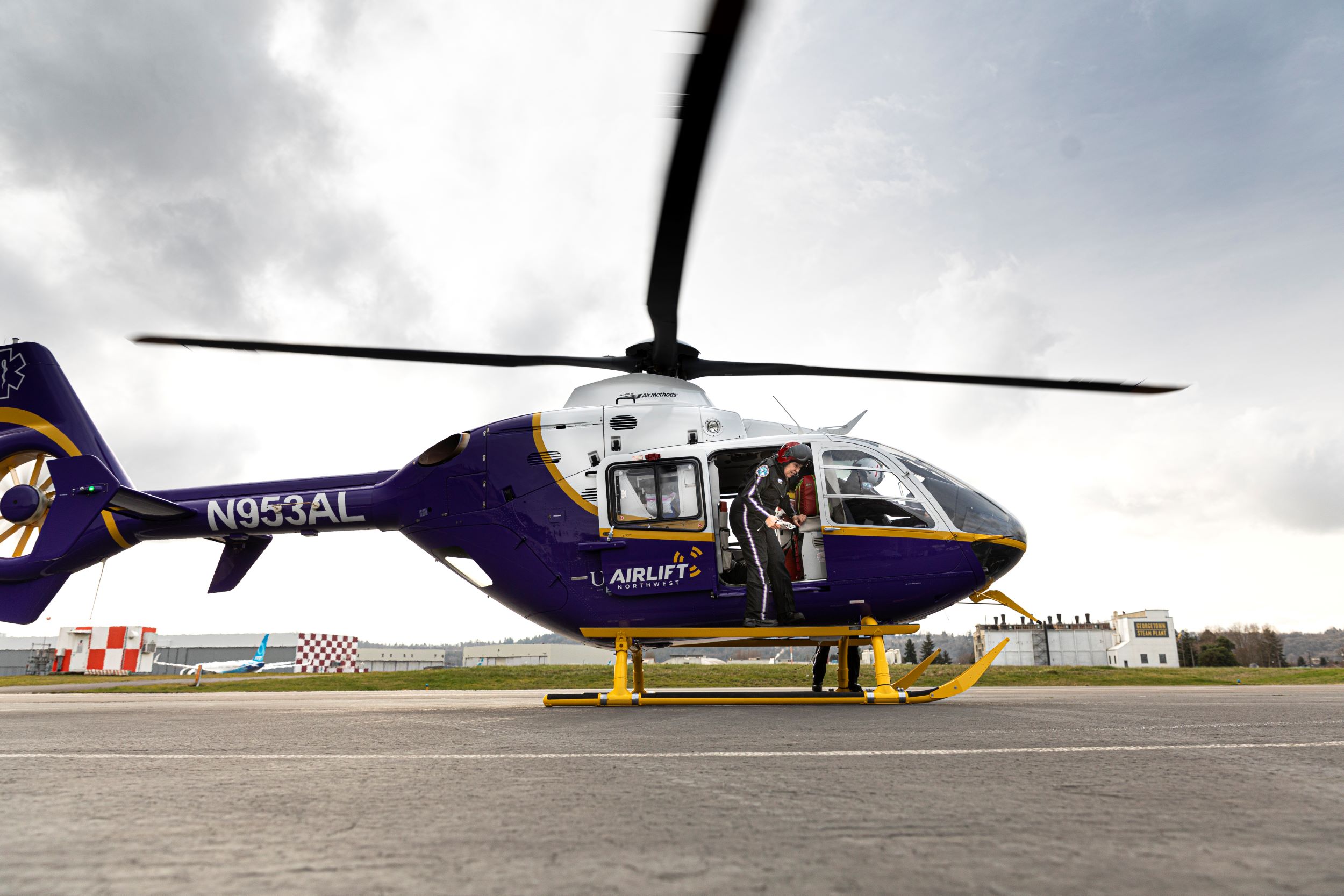 A helicopter responds to an emergency